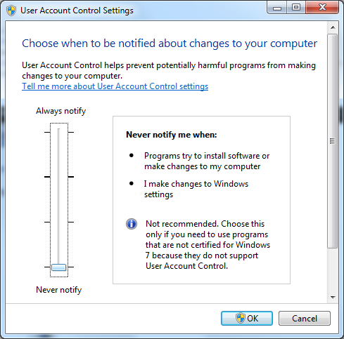 Windows 7 UAC Settings