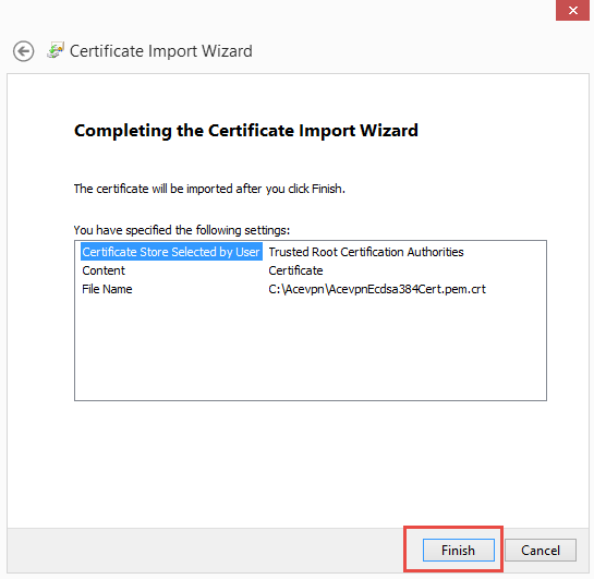 Complete certificate import