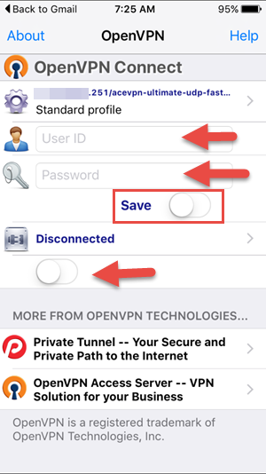 Input VPN username and password