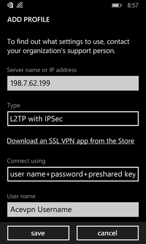 Input Server IP, VPN Username and Password