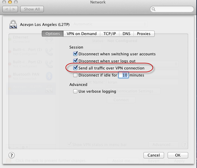 Mac L2TP VPN - Enable Send all traffic