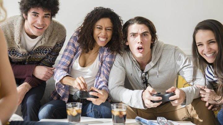 Happy New Year People playing video games