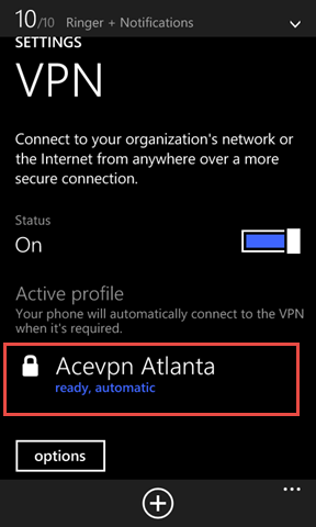 VPN profile has now been created