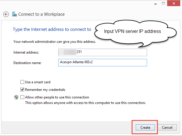 Enter Ace VPN server IP address