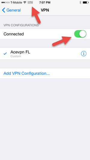 iPhone L2TP VPN Connected