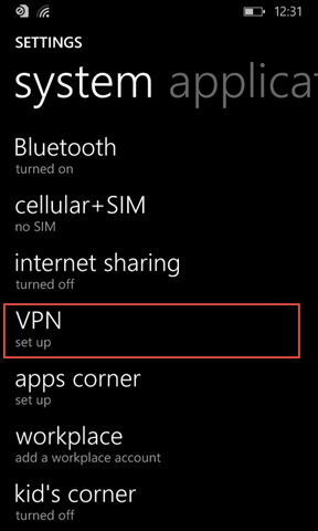 Tap on VPN