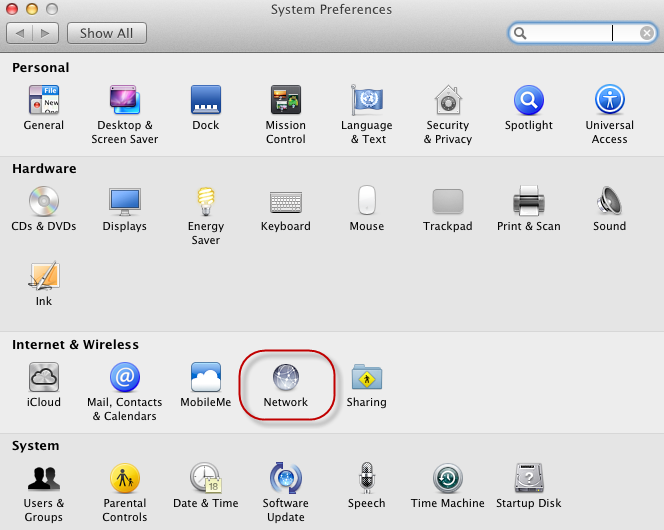 Start - Mac L2TP VPN - System Preference Network