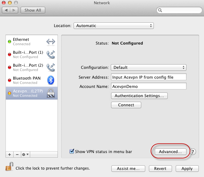 Mac L2TP VPN - Choose Advanced