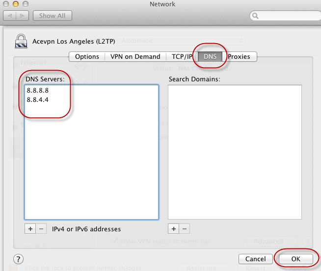 Mac L2TP VPN - Optional - Change DNS to Google DNS or OpenDNS