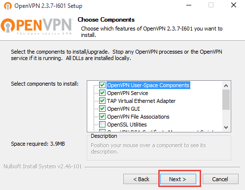 OpenVPN Choose Components