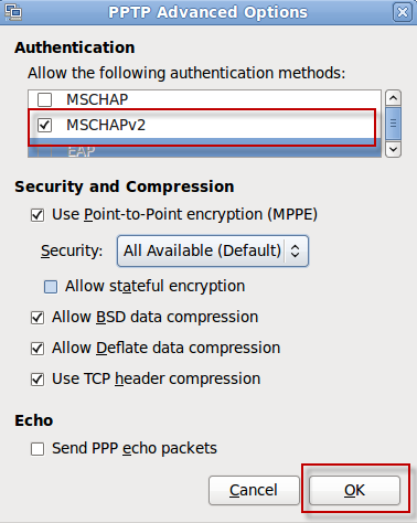 PPTP Advanced Options