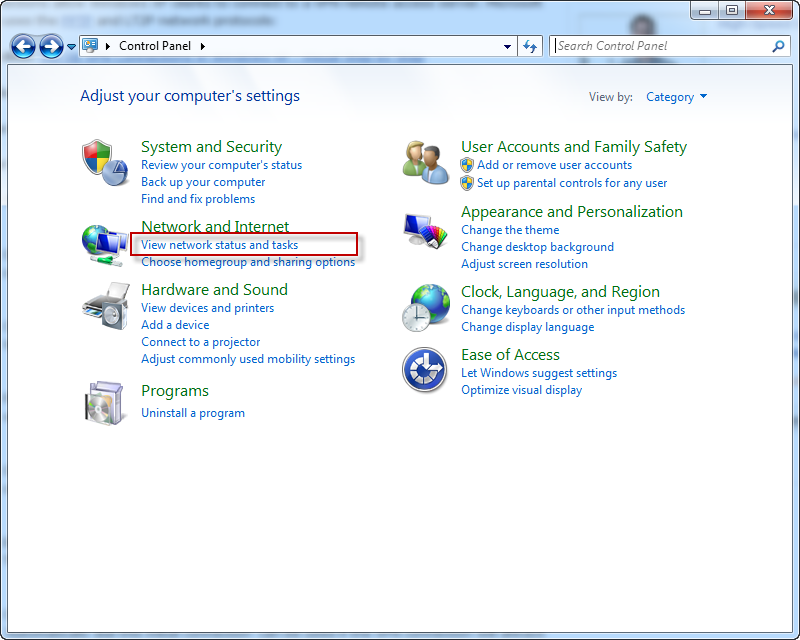 Start - Ace L2TP VPN - Control Panel View network status and tasks