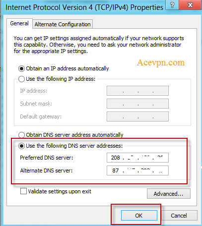 Configure Acevpn DNS to enable TV Channels