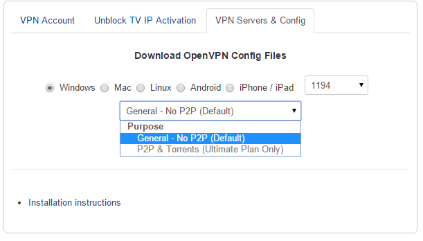 Download VPN config for torrents